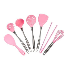 Load image into Gallery viewer, Pink Silicone Cooking Tools Stainless Steel