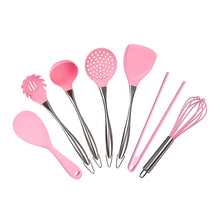 Load image into Gallery viewer, Pink Silicone Cooking Tools Stainless Steel