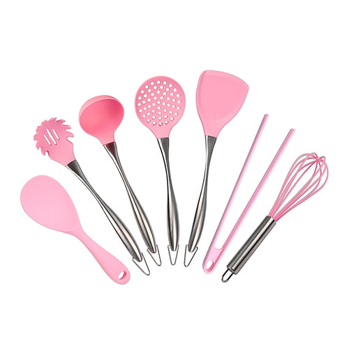 Pink Silicone Cooking Tools Stainless Steel