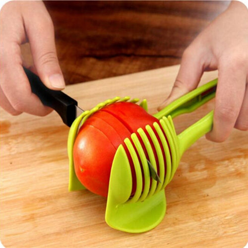 Green Handheld Plastic Potato Cutter Tomato Slicer Shreadders Lemon Cutting Holder
